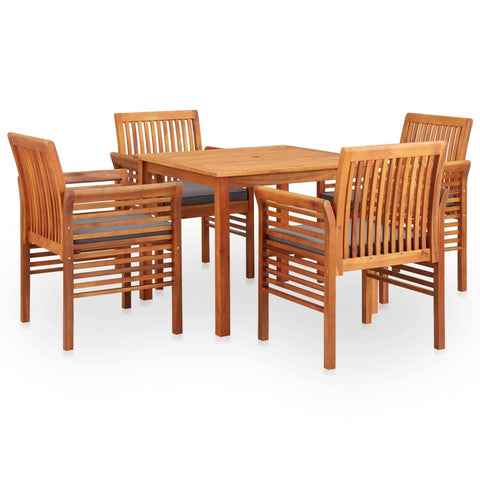 vidaXL 5-Piece Patio Dining Set with Padded Cushions in Dark Grey â€“ Constructed of Solid Acacia Wood with Oil Finish â€“ Square Table with Slatted Design â€“ Perfect for Outdoor Dining