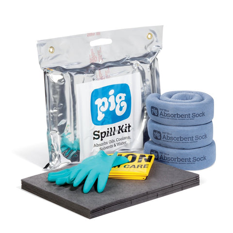 PIG Spill Pack, Spill Clean Up, 4-Gallon Absorbency, Absorb Oil, Coolant, Solvent & Water Spills, KIT261