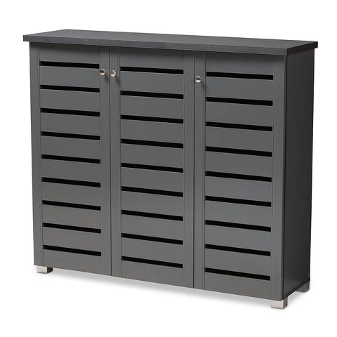 Baxton Studio Adalwin Modern and Contemporary Dark Gray 3-Door Wooden Entryway Shoe Storage Cabinet