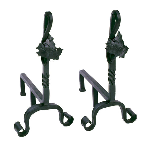 Minuteman International Maple Leaf Wrought Iron Fireplace andirons, Black (AND-04)