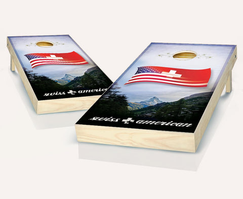Swiss American Cornhole Set - 2x4 Boards (Corn Filled Bags) - Include Hole + Edge Lights + Score