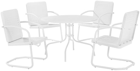 Bates 5Pc Round Retro Outdoor Dining Set White Gloss /White Satin - Dining Table & 4 Armchairs