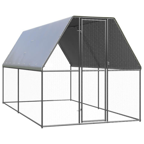 vidaXL Outdoor Chicken Coop with Lockable Gate Galvanized Steel UV Resistant 6.6 X 13.1 ft Silver Grey Durable Pet Enclosure for Backyard Chickens and Ducks Cages Hen House Run Poultry Housing