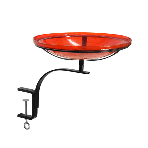 Achla Designs 201-2033 14" Crackle Bowl Red with Rail Mount Bracket Birdbath