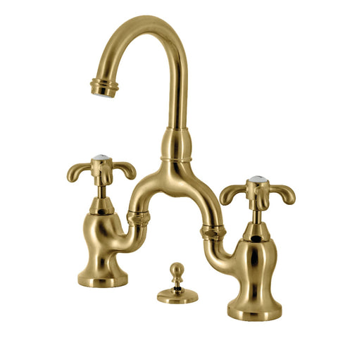 Kingston Brass KS7997TX French Country Bridge Bathroom Faucet with Brass Pop-Up, Brushed Brass