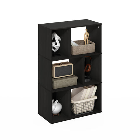 Furinno DALY Book Shelf, 6-Cube Bookshelf, Cube Storage Organizer Bookcase with Irregular Compartments, 11.7 x 23.6 x 36.8, for Living Room, Bedroom, Home Office, Espresso