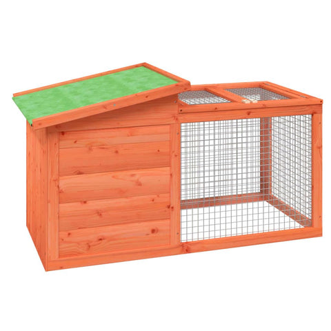 vidaXL Rabbit Hutch Pig Pet House Bunny Cage with Run/Durable Pine Wood, Brown, Multi-Level, Wire Mesh Walls, Water- Roof