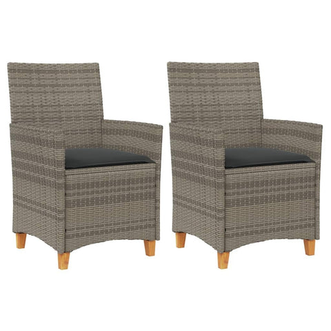 vidaXL Patio Chairs with Cushions - 2 Pcs Gray PE Rattan/Solid Acacia Wood, Outdoor Garden Lounge Furniture Set, Comfortable Dark Gray Removable Polyester Covers, Weather-, 23.2"x24"x35.4"