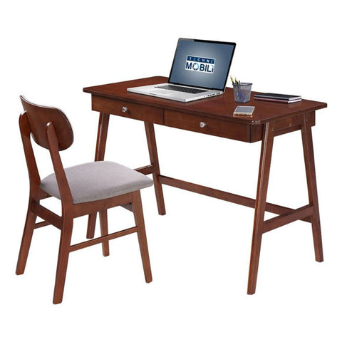 Techni Mobili Modern Desk with storage and Chair Set. Colors: Mahogany  Gray