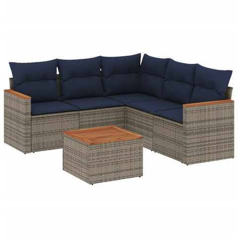 vidaXL Patio Sofa Set with Cushions 6 Piece, Outdoor Conversation Set, Patio Sectional Sofa for Balcony Garden, Modern Style, Gray Poly Rattan