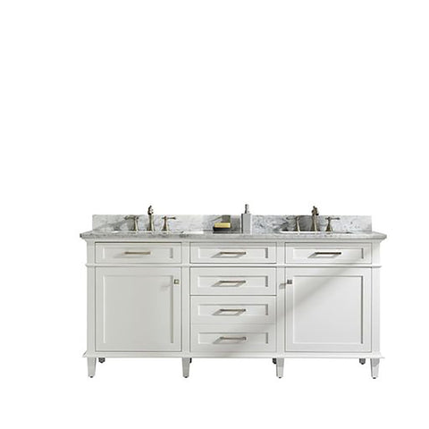Legion Furniture Indoor Bathroom Home Decorative 72" White Double Single Sink Vanity Cabinet with Carrara White Top