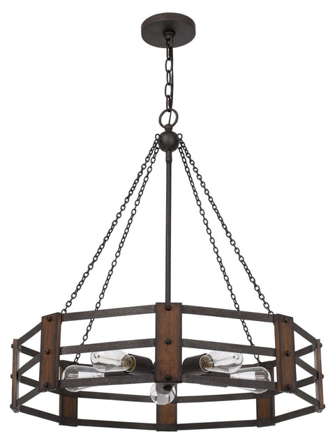 27" Height Provo Metal Chandelier with Oak and Iron Finish