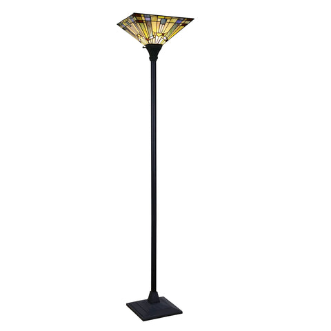 Chloe Lighting Kinsey Tiffany-Style Blackish Bronze 1-Light Mission Torchiere Floor Lamp 14" Shade