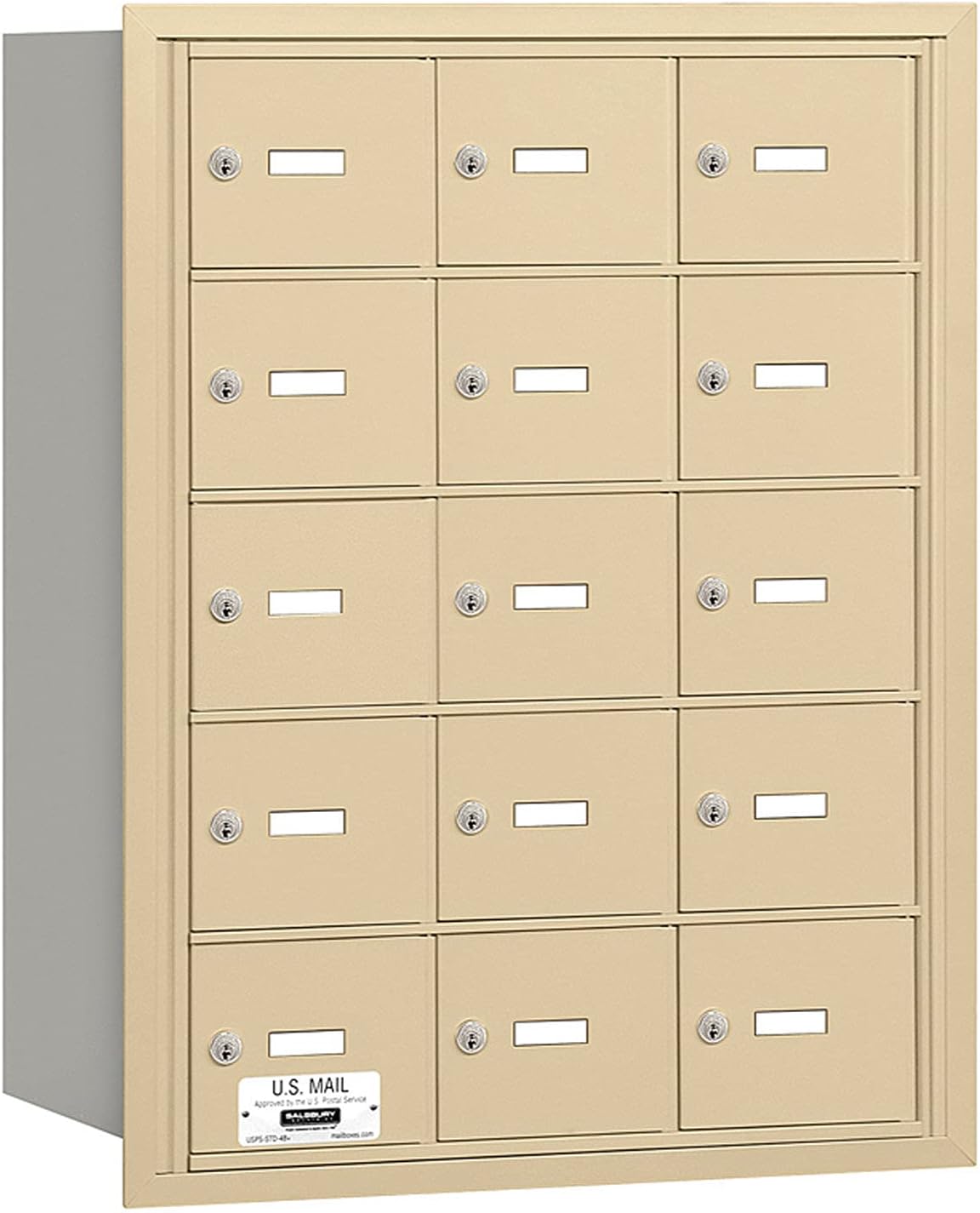 Salsbury Industries 3615SRP 4B Plus Horizontal Mailbox, 15 A Doors, Rear Loading, Private Access, Sandstone