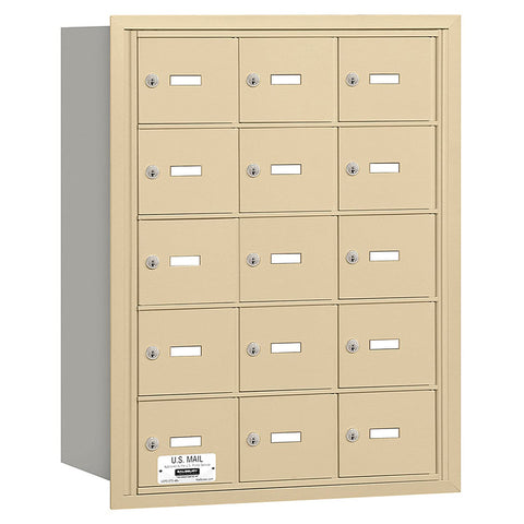 Salsbury Industries 3615SRP 4B Plus Horizontal Mailbox, 15 A Doors, Rear Loading, Private Access, Sandstone