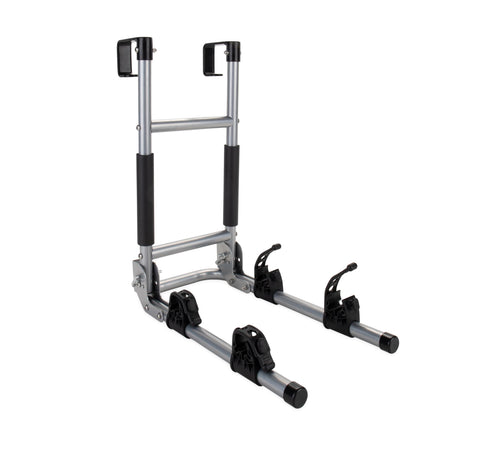 Camco RV Ladder Mount Bike Rack - Easily Holds 2 Bikes & Folds for Convenient RV Storage - Max Weight Capacity of 60 lbs - Designed w/Heavy Duty Steel (51492)