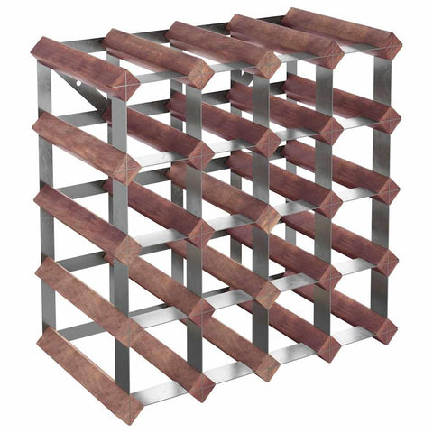 vidaXL Solid Pine Wood & Galvanized Steel Wine Rack, 20-Bottle Capacity, ic Design, Brown, Ideal for Kitchen, Living or Dining Room