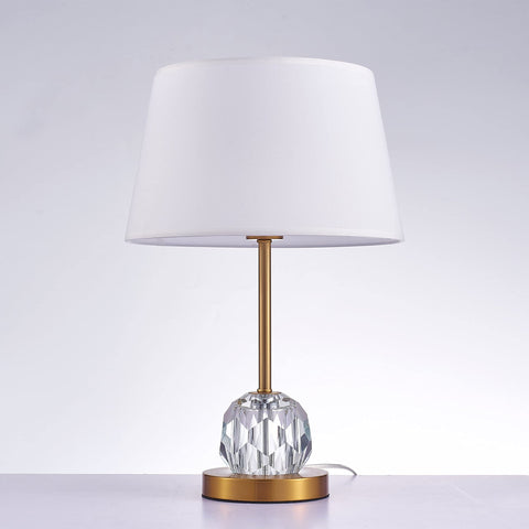 Pasargad Home Aston Metal & Crystal Modern Table Lamp, White/Clear with Shade