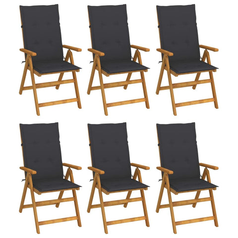 vidaXL Outdoor Recliner Chairs 6 Pcs, Patio Reclining Chair with Cushions, Recliner Patio Lounge Chair for Garden, Retro Style, Solid Wood Acacia