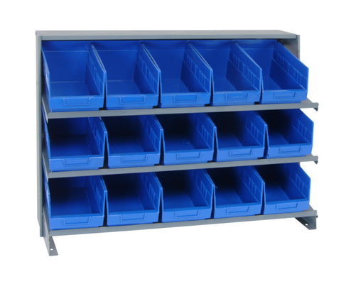 Quantum Storage Systems QPRHA-202BL Solid Single Sided 3 Shelves 15 Store-More Blue Bins 27" H x 36" W x 12" D