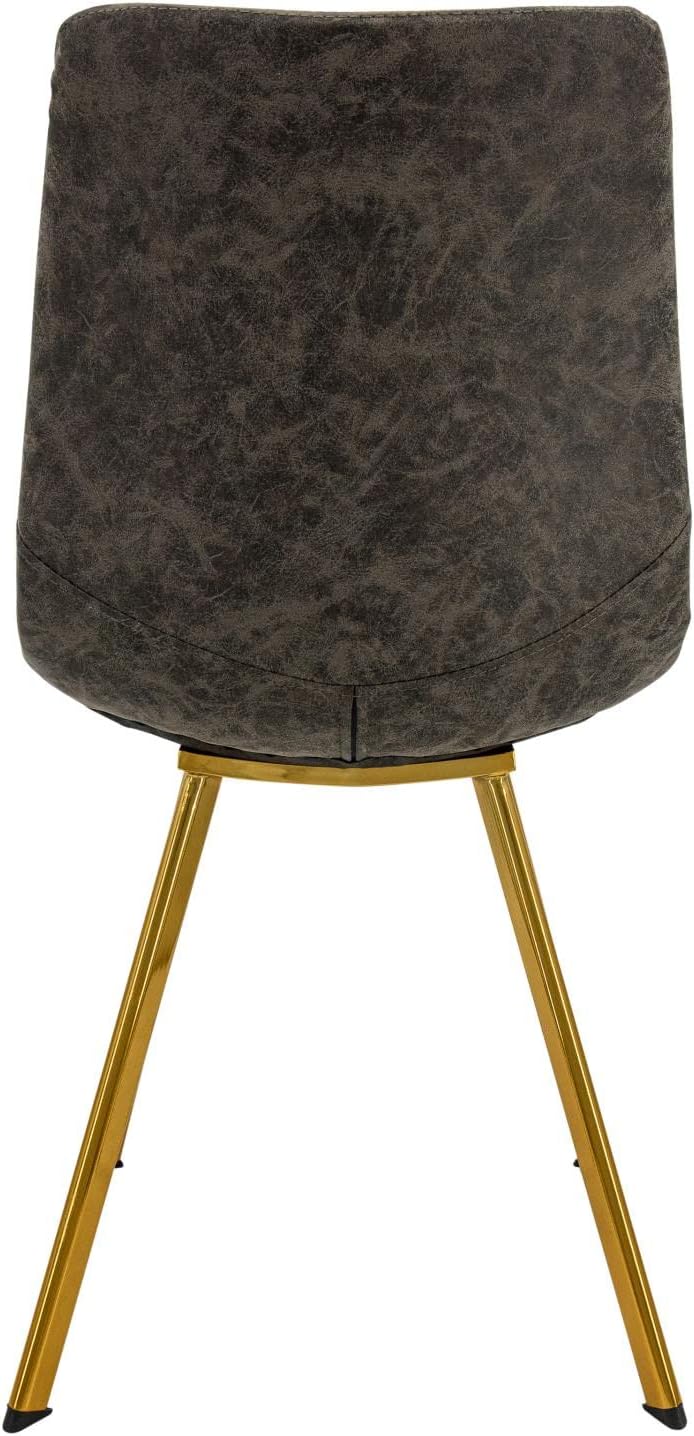 LeisureMod Markley Modern Leather Kitchen and Dining Chair with Gold Legs Set of 2, Grey