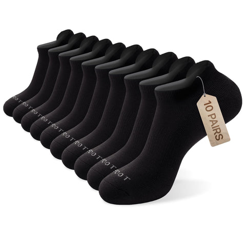 MONFOOT Men's/Women's 10 Pairs Athletic Cushion Running Performance Heel Tab Ankle Socks, Black Small Multipack