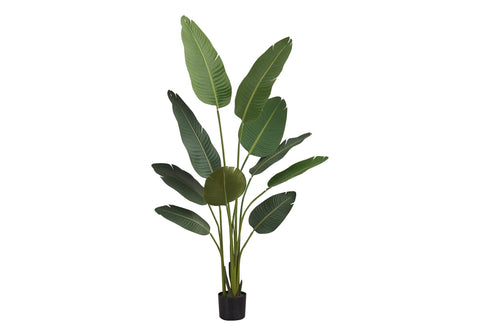 Monarch Specialties I 9570 Artificial Plant, 60" Tall, Bird of Paradise Tree, Indoor, Faux, Fake, Floor, Greenery, Potted, Decorative, Green Leaves, Black Pot