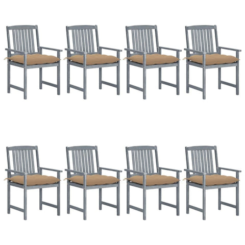 vidaXL 8X Solid Acacia Wood Patio Chairs with Cushions Garden Outdoor Terrance Backyard Furniture Wooden Dining Dinner Seating Chairs Gray