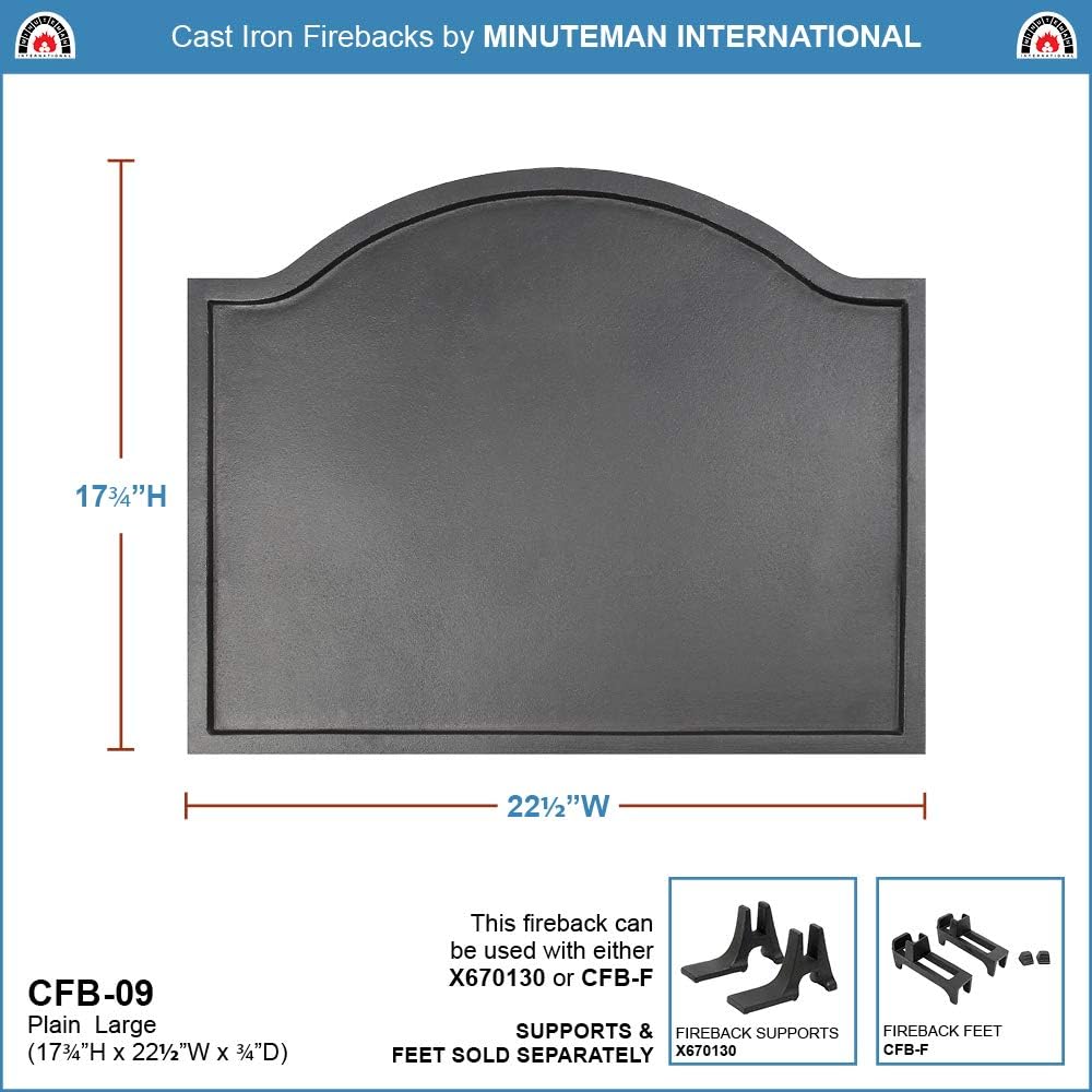 Minuteman International Plain Design Cast Iron Fireback, Large,CFB-09,Black