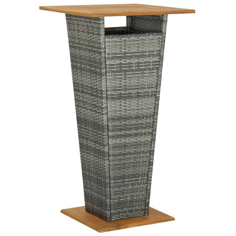 vidaXL Outdoor Poly Rattan Bar Table - Gray with Solid Acacia Wood Top and Base, Powder-Coated Steel Frame - Weather-Resistant, Easy Assembly, 23.6"x23.6"x43.3"