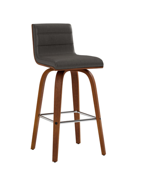 Armen Living Vienna 26" Counter Height Swivel Grey Faux Leather and Walnut Wood Bar Stool