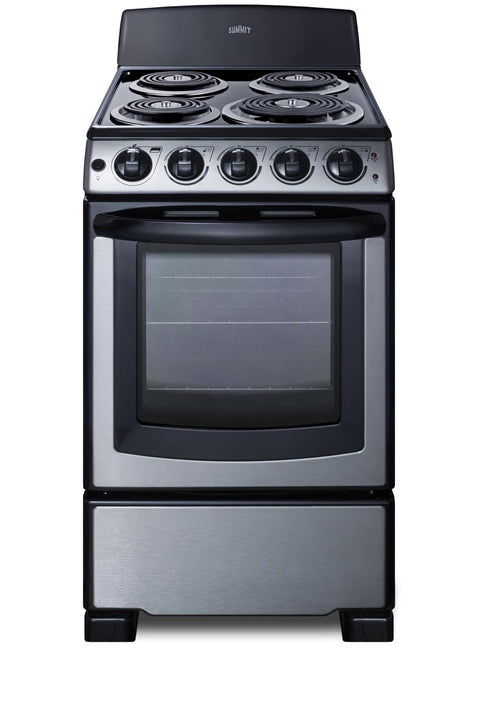 Summit Appliance PROEL20SS 20 In. Wide Electric Coil Range 4-Burner Porcelain Interior Chrome Drip Pans (Stainless Steel 20-Inch)