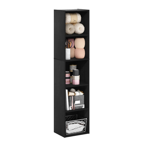 Furinno PASIR Book Shelf, 5-Tier Modern Bookshelf, Open Shelves Bookcase 9 x 12 x 52, Easy Assembly, for Living Room, Bedroom, Home Office, Blackwood