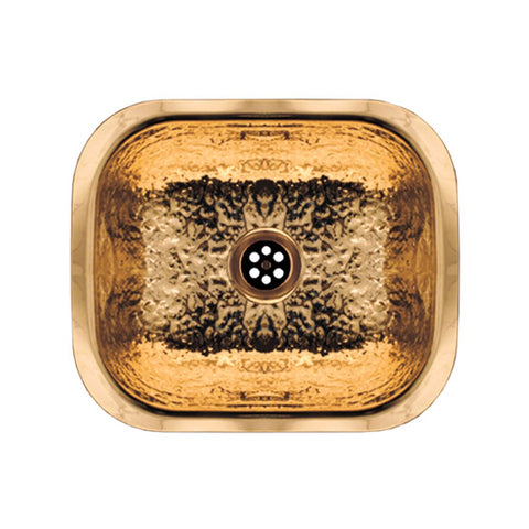 Whitehaus WH690BBB-HABRAS 13-5/8-Inch Rectangular Undermount Entertainment/Prep Sink with Hammered Textured Surface, Hammered Brass