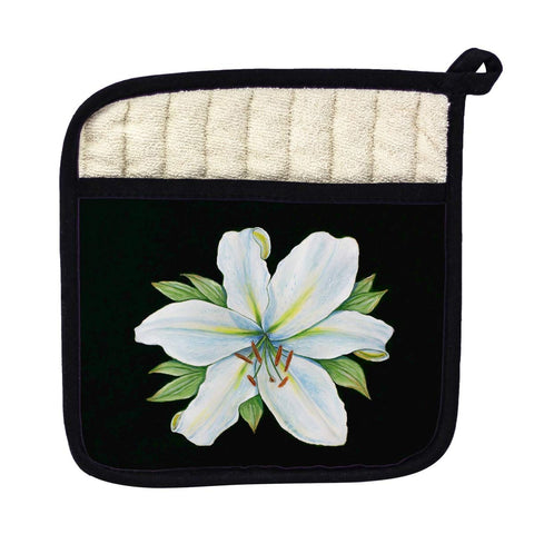 Betsy Drake PT704B Casablanca Lily on Black Pot Holder