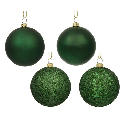 Vickerman 4" Emerald 4-Finish Ball Ornament Assortment, 12 per Box