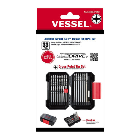VESSEL JISDRIVE Impact Ball Torsion Bit 33PC. Set, No. IB33JSP01U Made in Japan (Cross Point Tip Set)