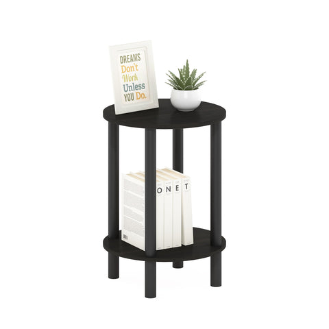 Furinno Turn-N-Tube Side Table, 2-Tier Round End Table, Toolless Assembly Night Stand, Bedside Table with Open Shelf, for Living Room, Bedroom, Espresso