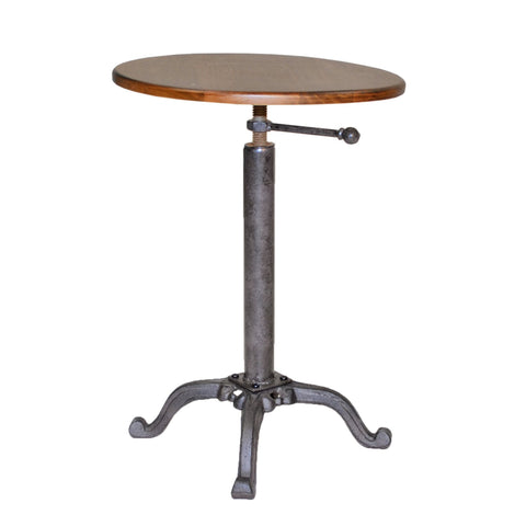 Carolina Chair & Table Colton Vintage Round End Table – Solid Wooden Top with Cast Iron Base Accent Furniture – Adjustable Side Table for Living Room, Entryway, or Office (Chestnut)