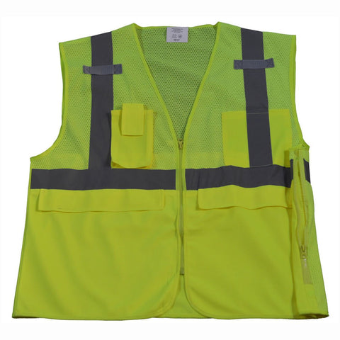 Petra Roc LVM2-SUV-2X/3X Multi-Pocket Surveyors Safety Vest ANSI Class 2, Lime Mesh, Huge Pockets For iPad & Clipboard, Zipper Closure, 2X/3X