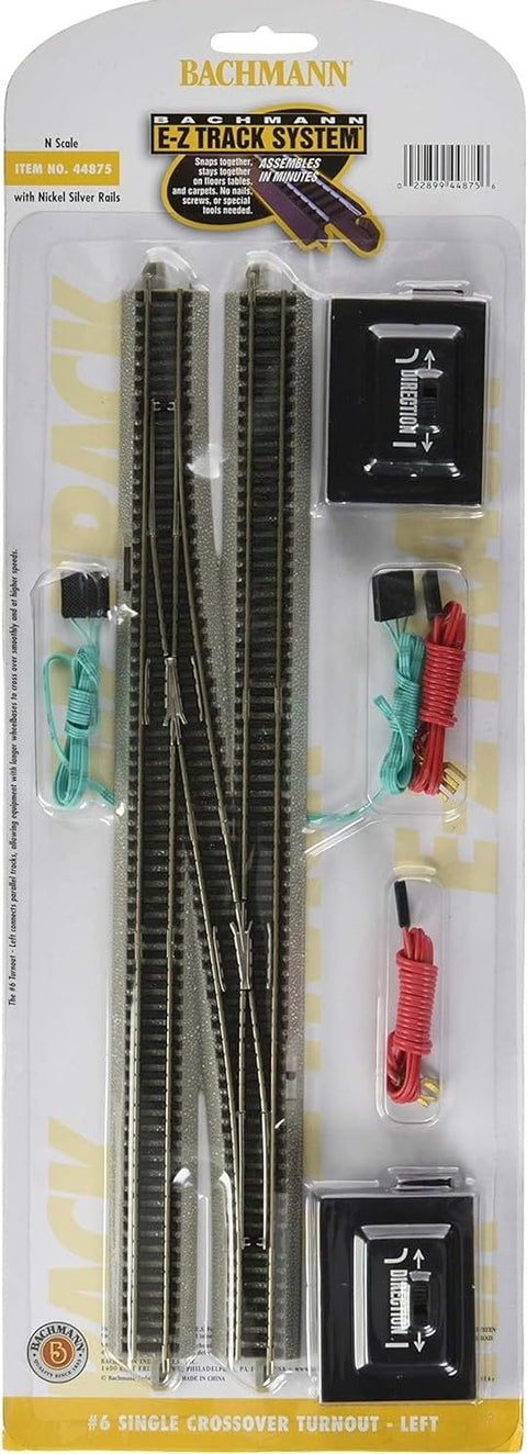 Bachmann Industries E-Z Track 6 Single Crossover Turnout - Left (1/card) N Scale, Grey