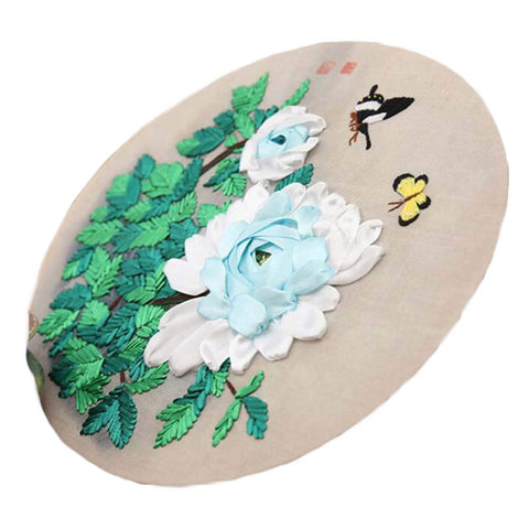 Pigeon Fleet White Peony Ribbon Embroidery Kit Cross Stitch Kit for Beginner DIY Art Craft Decoration