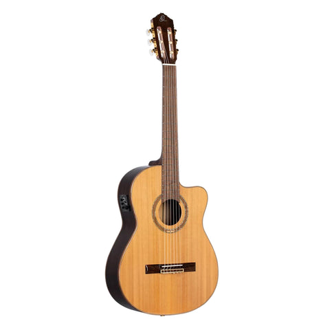Ortega Guitars 6 String Performer Series Solid Top Slim Neck Acoustic-Electric Nylon Classical Guitar w/Bag, Right (RCE159MN)