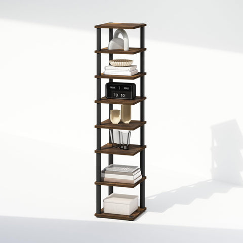 Furinno Turn-N-Tube Corner Shelf, 8-Tier Display Rack, Vertical Corner Storage Rack, Space Saving Organization and Storage, Entryway, Living Room, Closet, Amber Pine
