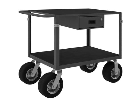 Instrument Cart 14 Gauge Steel 2 Shelves 24 x 36 1000 lbs. Capacity Wood Top w/ Vinyl Matting Cover Corner Bumpers (2) Rigid (2) Swivel - 10 x 2-9/16 Semi-Pneumatic Casters Gray