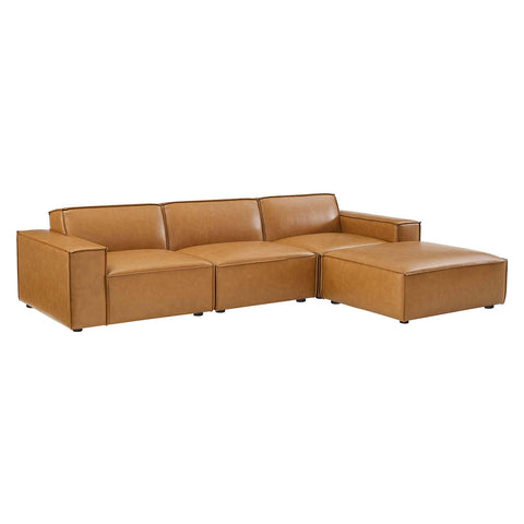 Modway Restore Vegan Leather Sectional 4-Piece Set Sofa in Tan