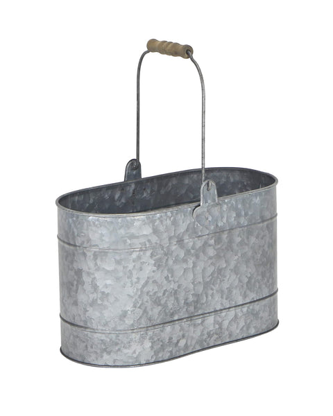 Cheung's FP-4010 Oval Galvanized Bucket with Metal Handle and Wood Grip, Silver