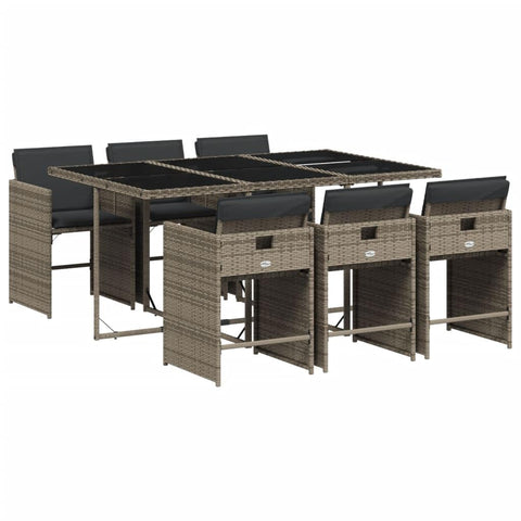 vidaXL Garden Dining Set 7 Pieces with Grey Polyrattan Cushions