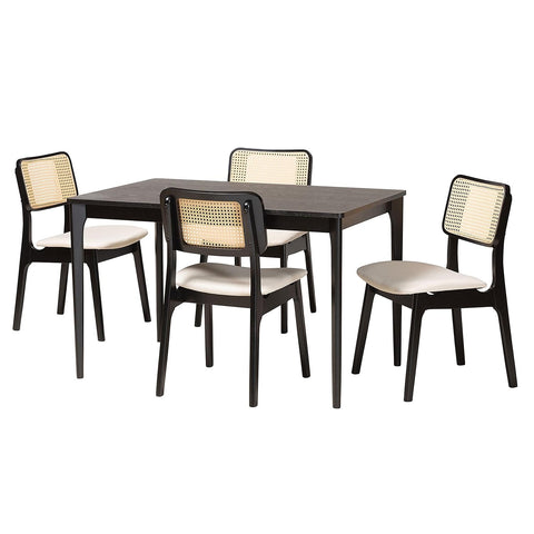 Baxton Studio Dannon 47.2-inch W Dining Set, Cream/Black/Light Brown, 5-Piece
