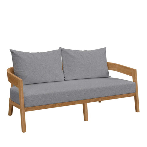 Modway Brisbane Modern Teak Wood/Fabric Patio Loveseat in Gray/Natural